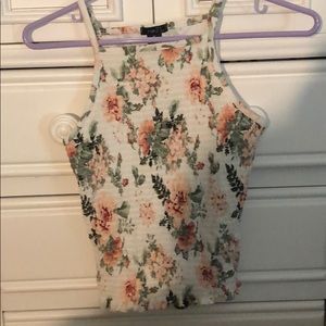 Stretchy White Floral Tank Top